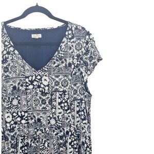 Garnet Hill Floral Dress Womens 18 Patchwork Pockets V-Neck  Cottage Prep Casual